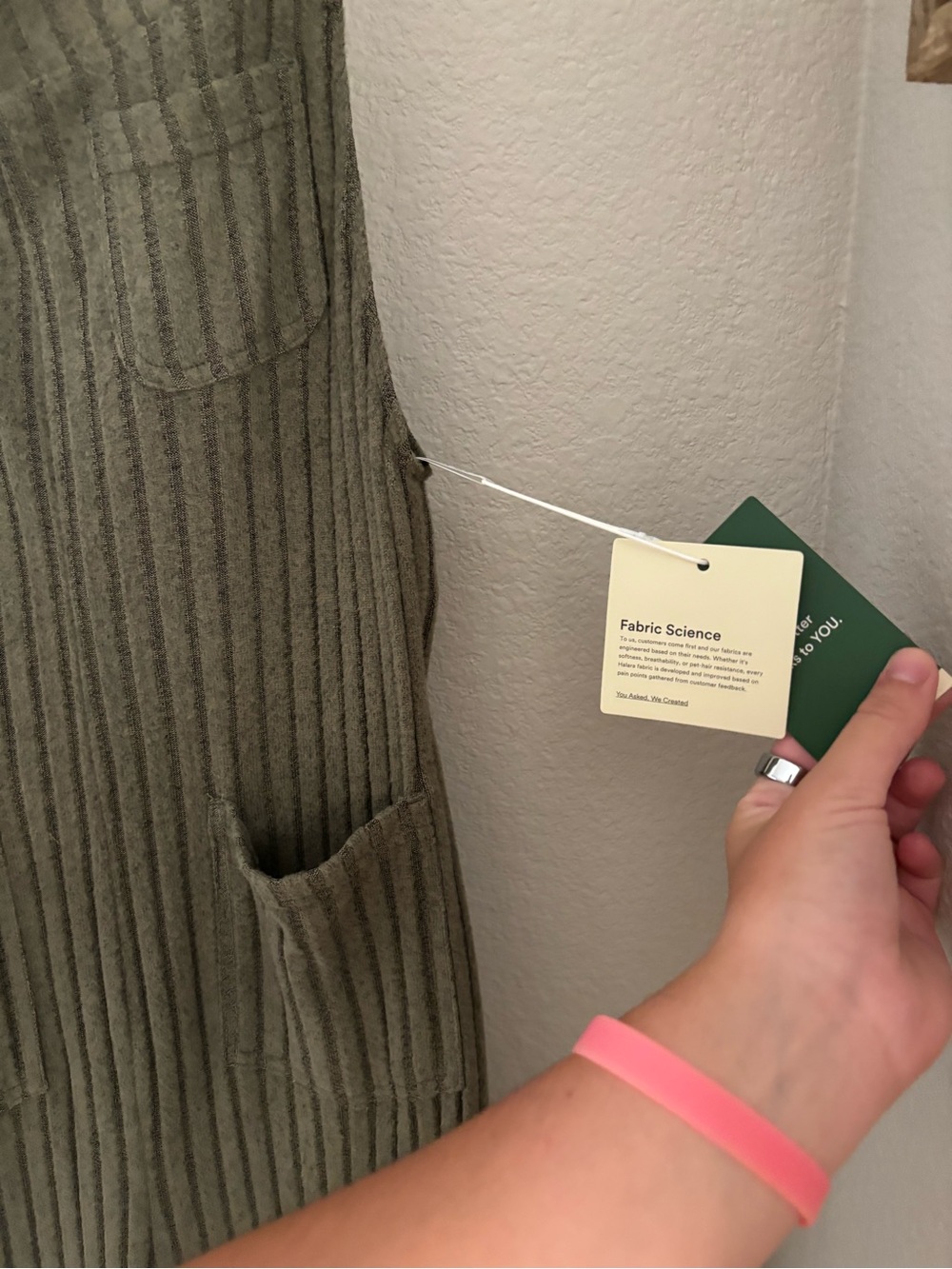 HALARA Olive Green Ribbed Overalls with Pocket Detail - Picture 4 of 5